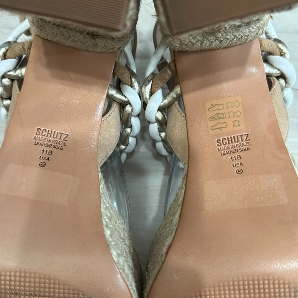 SCHUTZ Juliet Platform Sandals Chain Detail Espadrille Block Heel Size 11